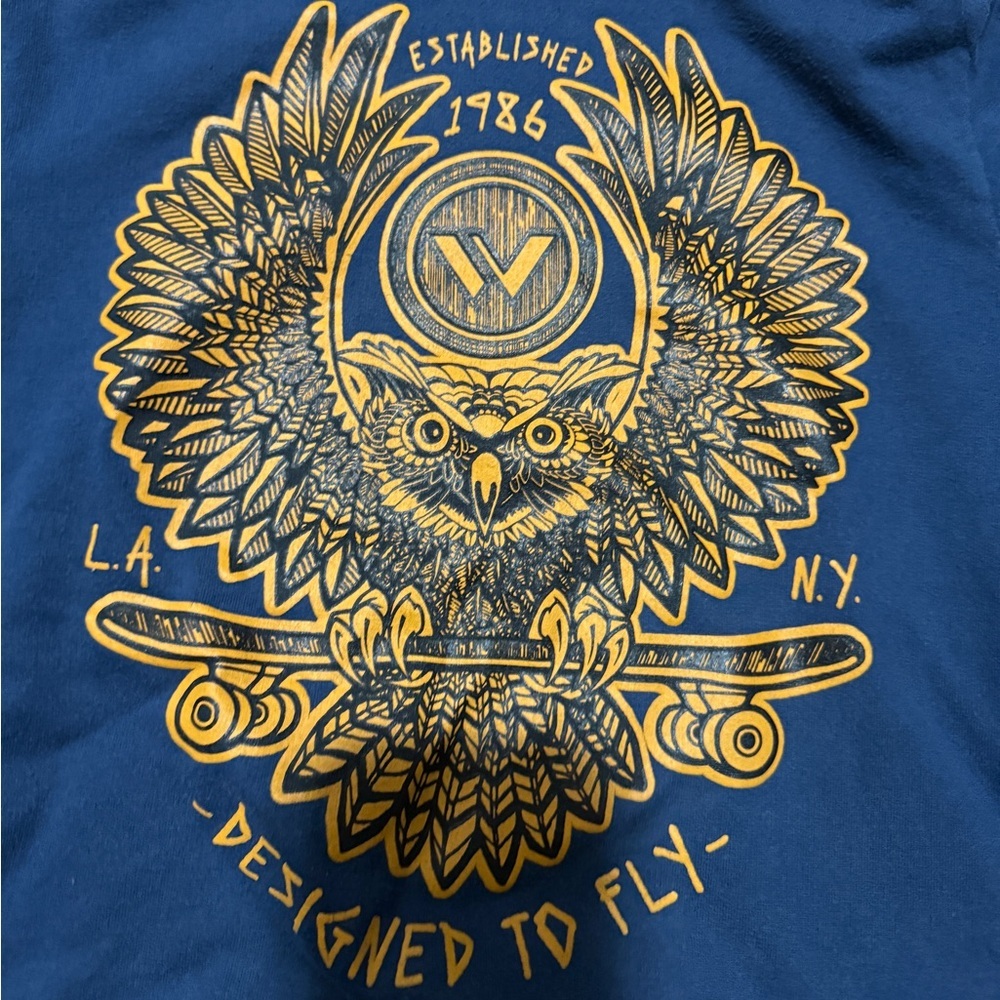 Kids Shaun White Hoodie, skateboarding, Blue with Owl Design, sz 6-7 - Picture 3 of 7